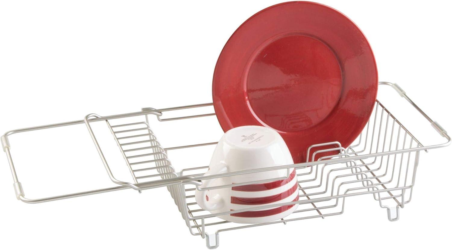 iDESIGN Classico Steel Wire Adjustable Over The Sink/Countertop Dish Drainer Satin: Freestanding Metal Kitchen Rack