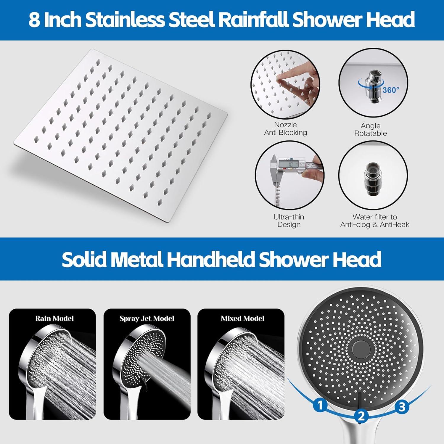 Chrome Dual Shower Head with Handheld Spray and Adjustable Arm