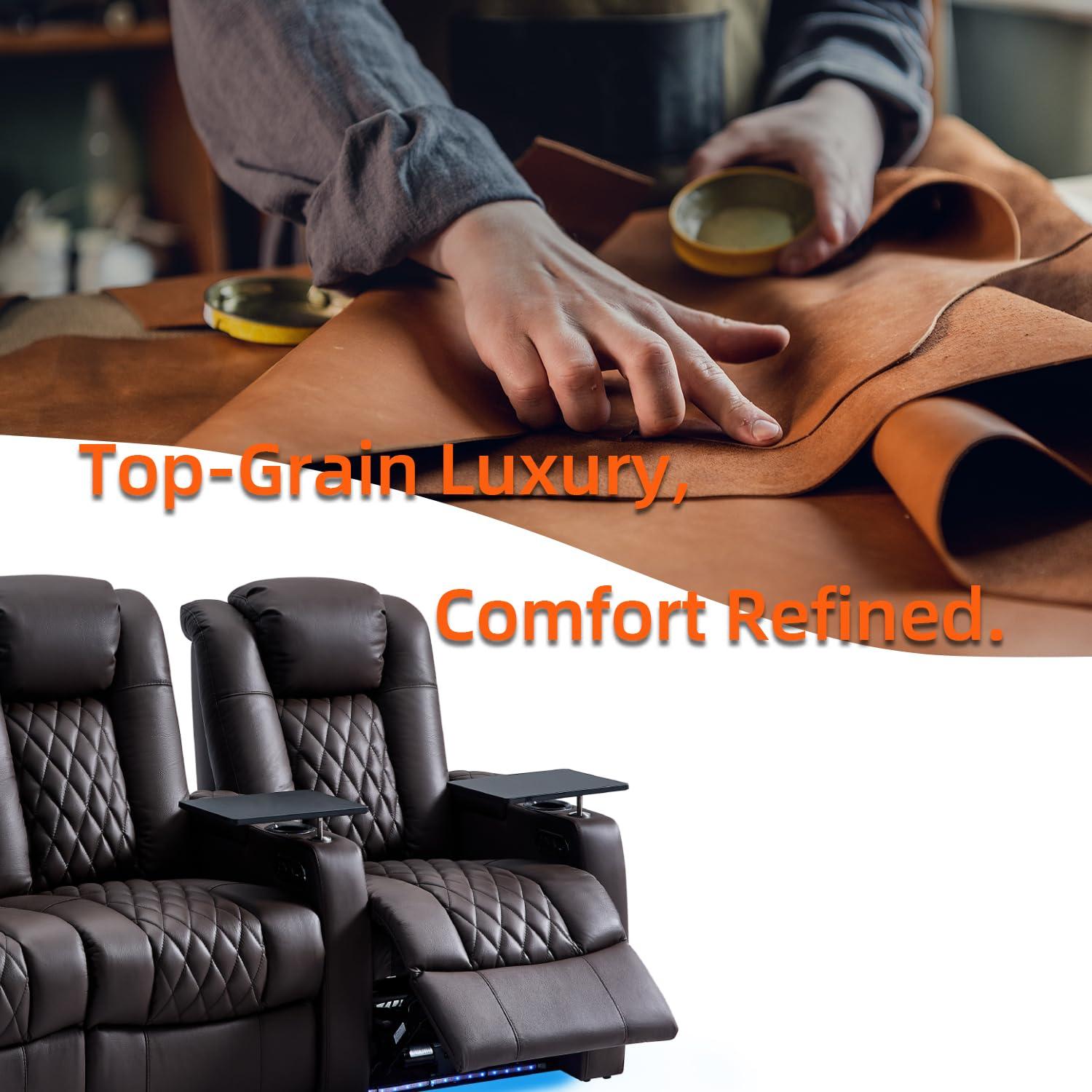 Ivy Bronx Ivy Bronx Leather Home Theater Seating Dual Power Movie Theater Chairs Theater Recliner Sofa