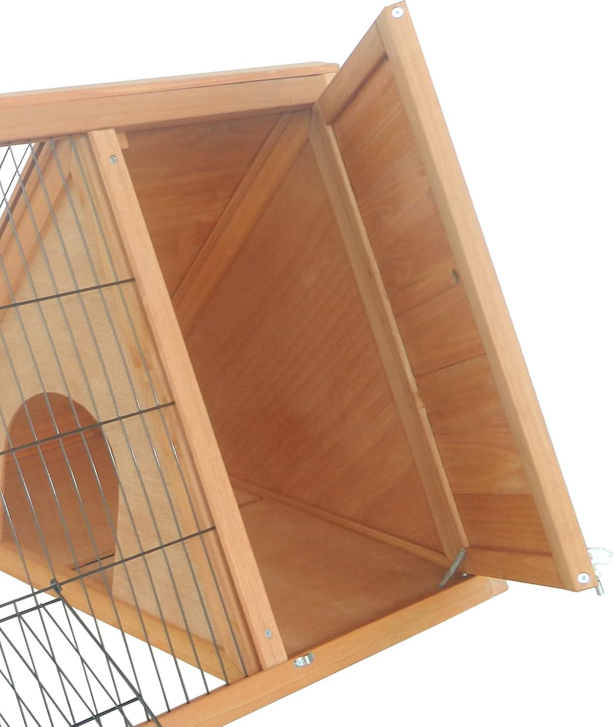 PawHut 46" x 24" Wooden A-Frame Outdoor Rabbit Cage Small Animal Hutch with Outside Run & Ventilating Wire