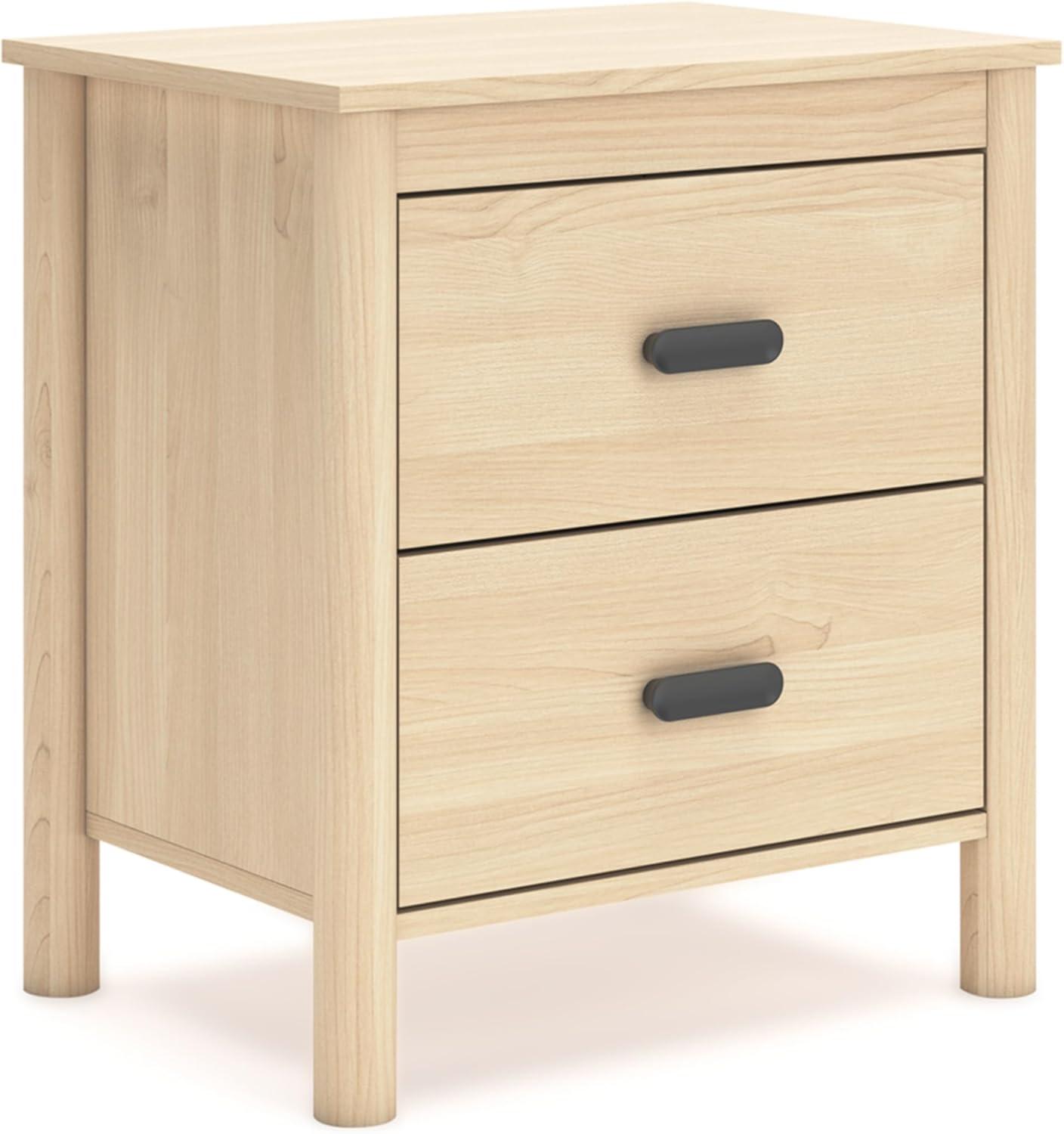 Beige Transitional 2-Drawer Nightstand with Metallic Knobs