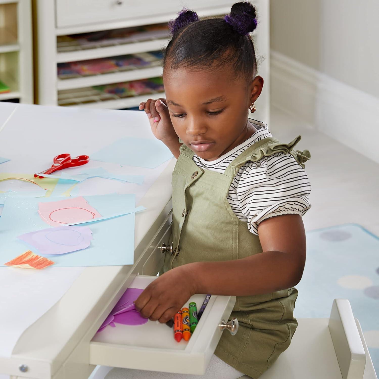 Creamy White Wooden Kids Art Table with Storage Drawers