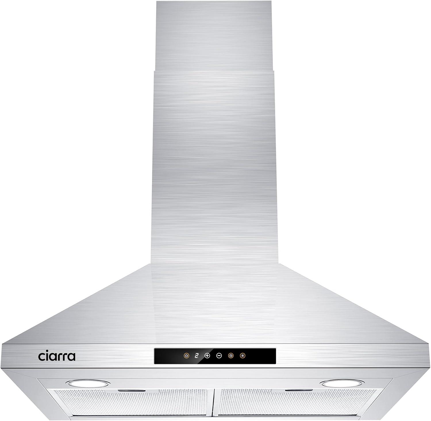 CIARRA Wall Mount Range Hood 30 inch 450CFM in Stainless Steel with Carbon Filter Kit for Recirculating CAS206P75-003