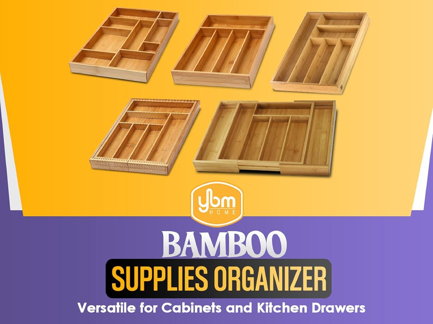 Natural Bamboo Rectangular Portable Cutlery Tray Organizer