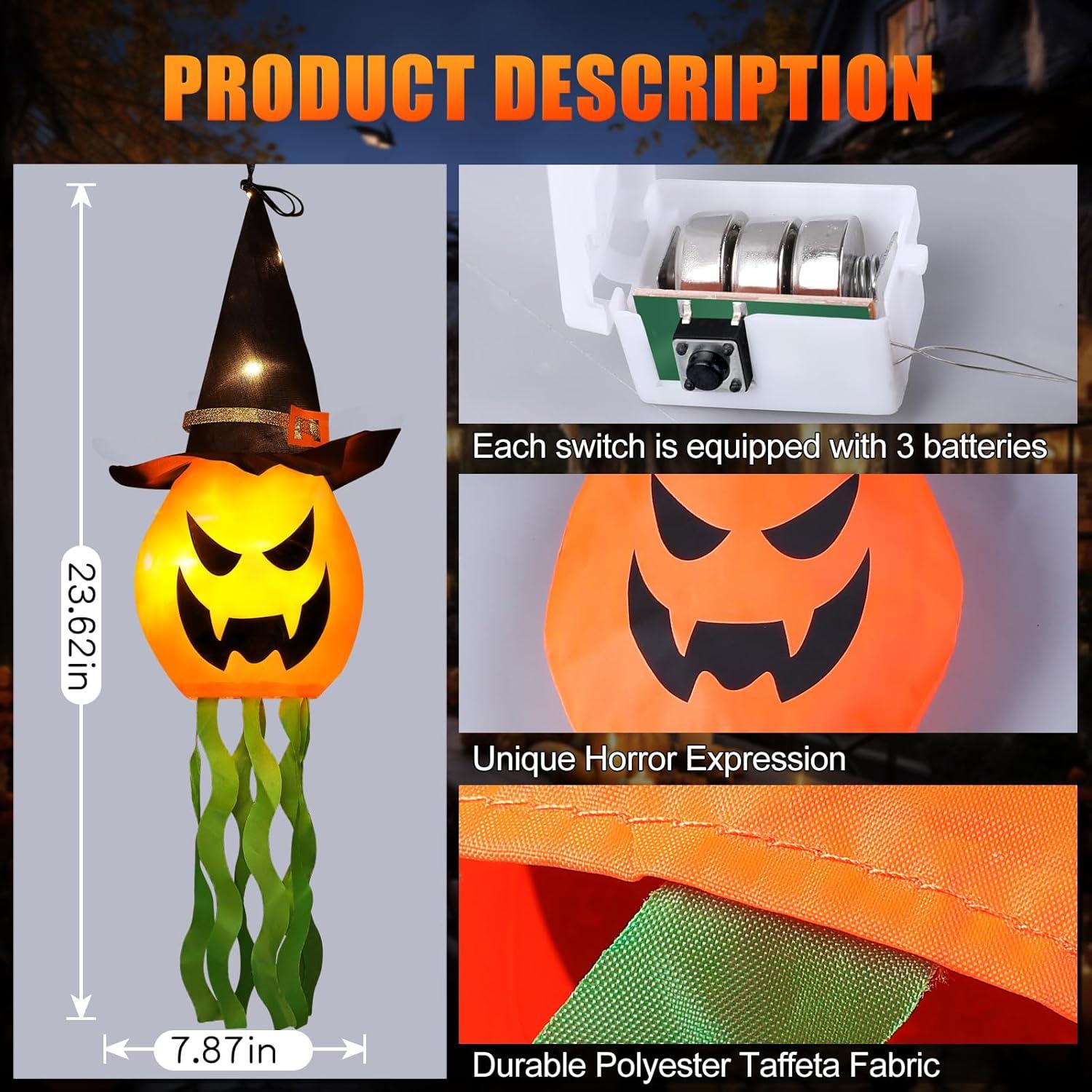 Glowing Pumpkin Witch Hat Halloween Hanging Lights with 3 Modes