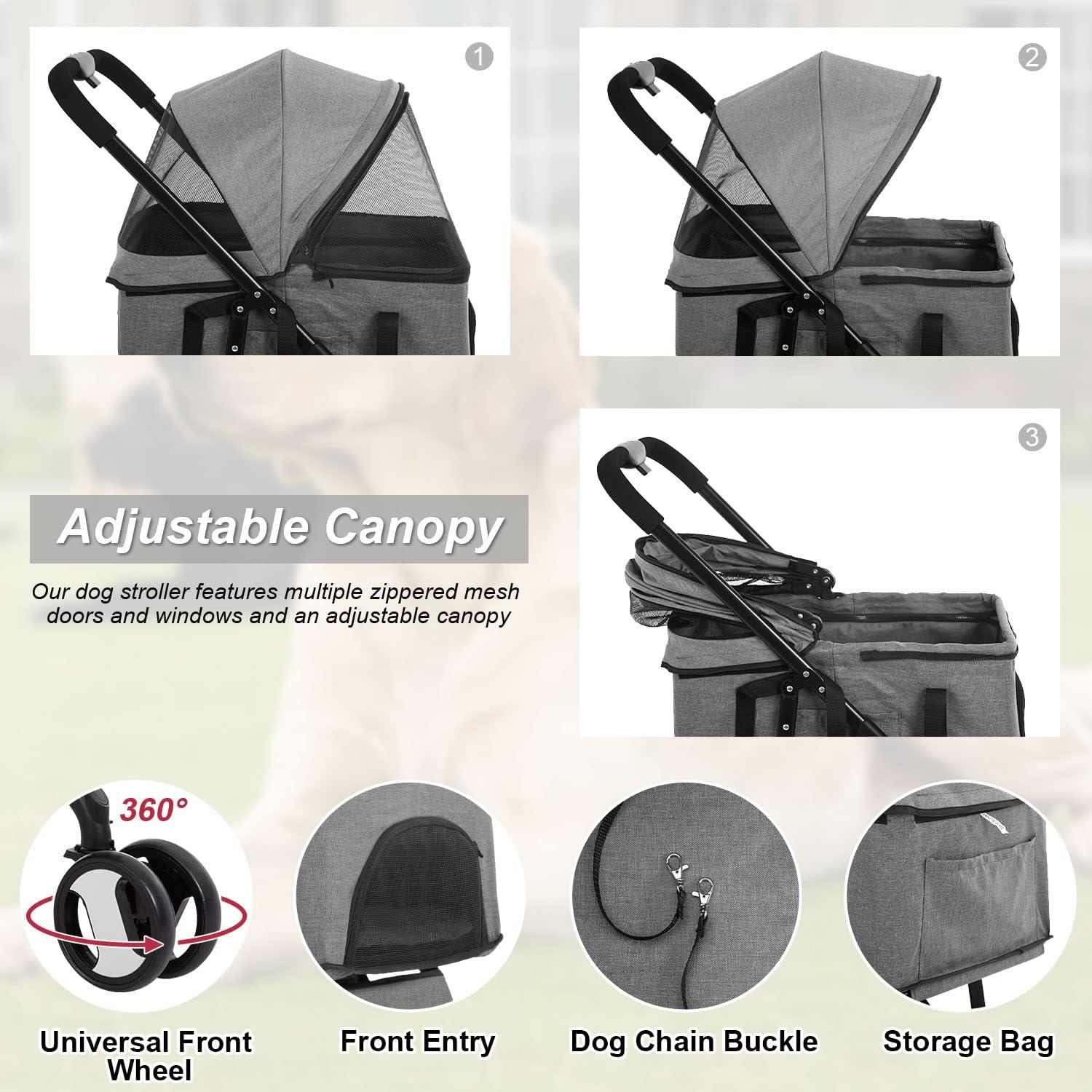 Gray 3-in-1 Multifunction Pet Stroller with Detachable Carrier