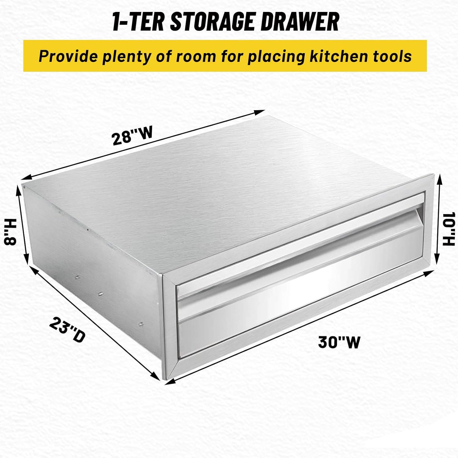 WhizMax Outdoor Kitchen Cabinets with Venting Panel,30x23x10inch,Stainless Steel Drawer Cabinet with Handle for Kitchens or BBQ Patio Grill Station