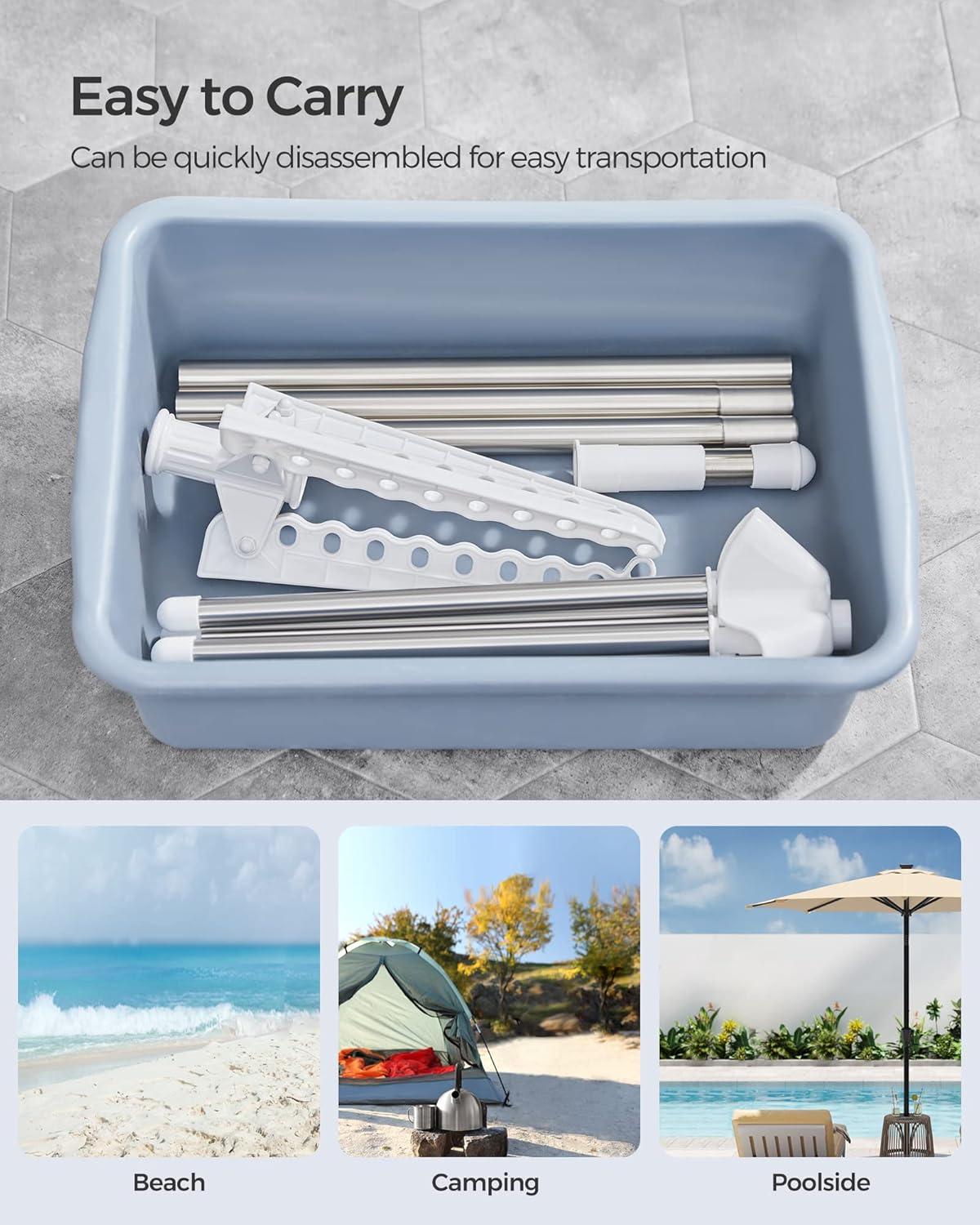 SONGMICS Clothes Drying Rack, 59-Inch Folding Laundry Drying Rack with 3 Rotatable Arms for Hangers, 4 Legs, Stainless Steel, for 27 Pieces of Clothes, White and Silver ULLR510W01