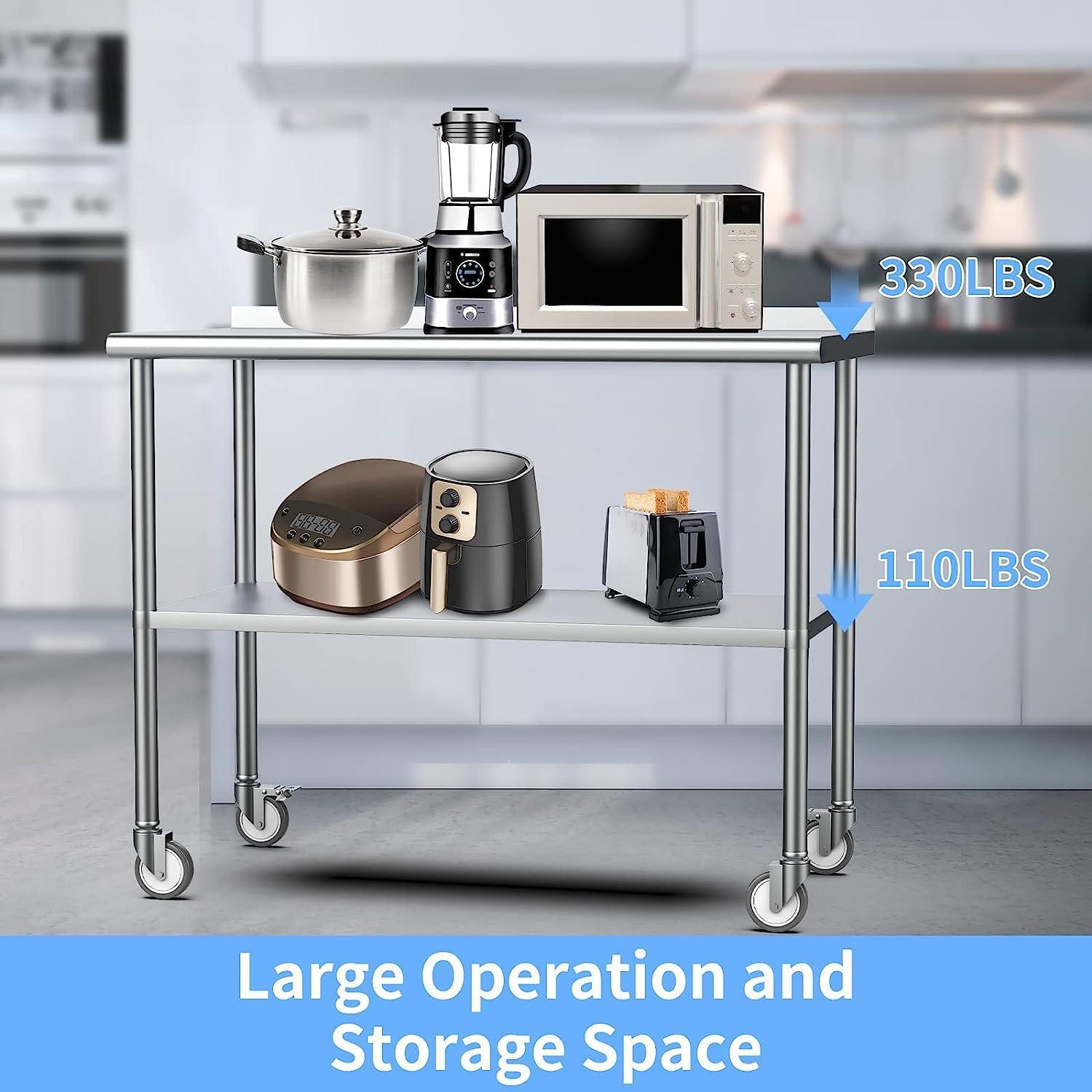 ROVSUN 36'' x 24'' Stainless Steel Table with Backsplash, Pre Work Table Metal Table for Kitchen Restaurant Home