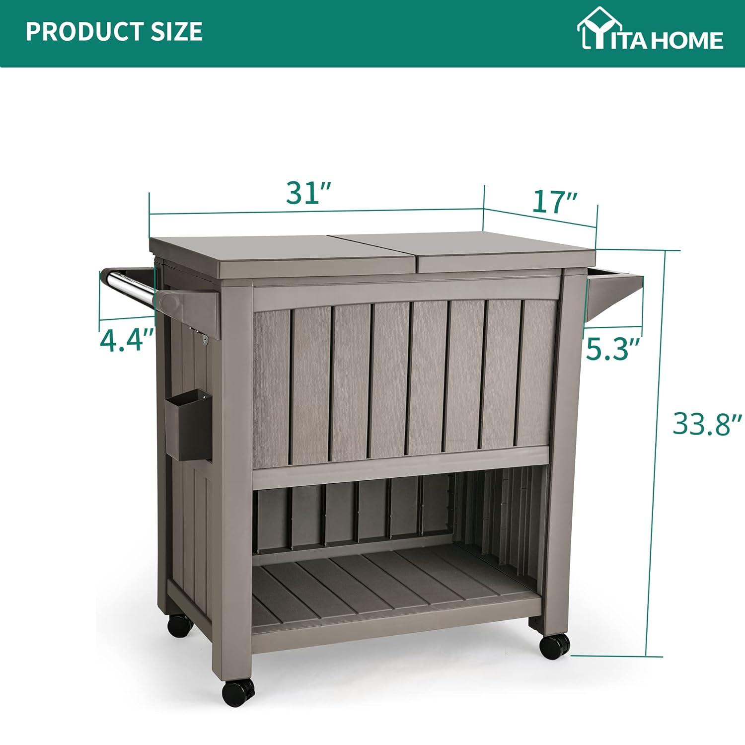 YITAHOME 85 Quart Rolling Cooler Cart with Bottle Opener Drainage, Portable Cooler on Wheels, Outdoor Beverage Cart Ice Chest for Patio Pool Deck Party BBQ Cookouts (Taupe)