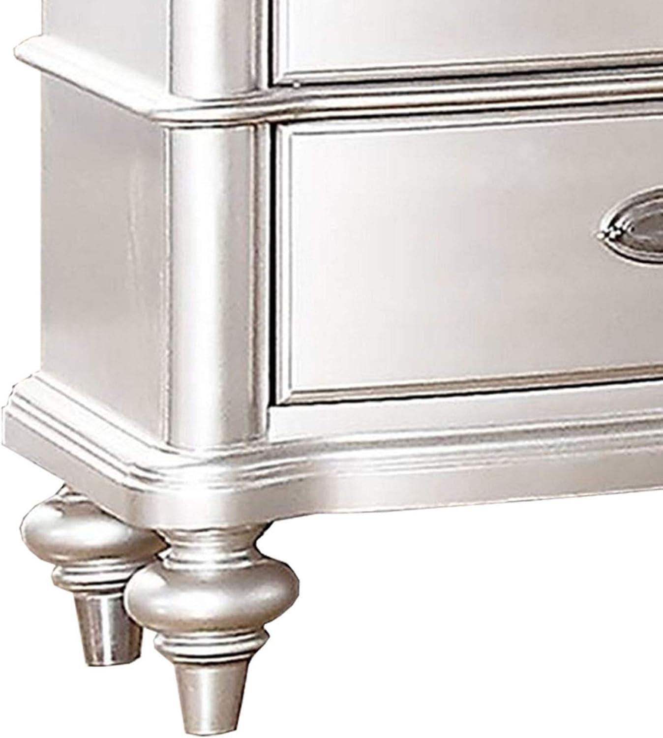 Wood Nightstand with 2 Drawer in Antique Silver