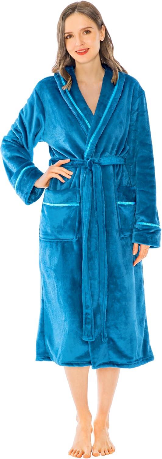 PAVILIA Fleece Robe For Women, Plush Warm Bathrobe, Fluffy Soft Spa Long Lightweight Fuzzy Cozy, Satin Trim