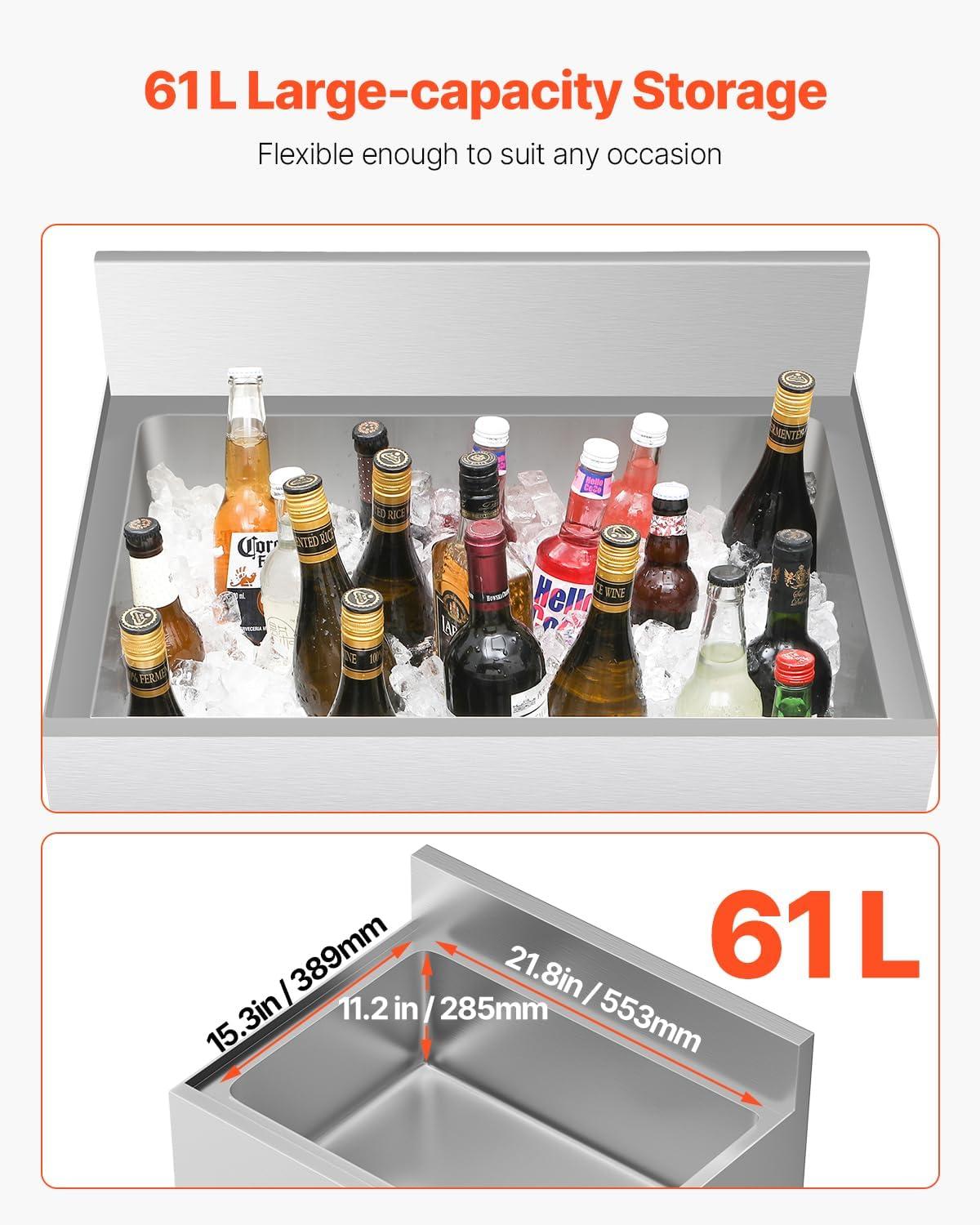 VEVOR 32qt Rolling Ice Chest Cooler Cart Outdoor Stand Up Cooling Bin on Wheels