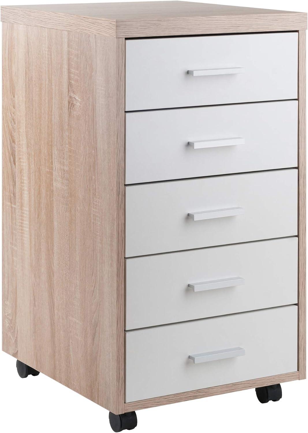 Winsome Kenner Mobile 5 Drawer Storage Cabinet Wood: Mid-Century Modern, Universal Organizer, Wood Composite