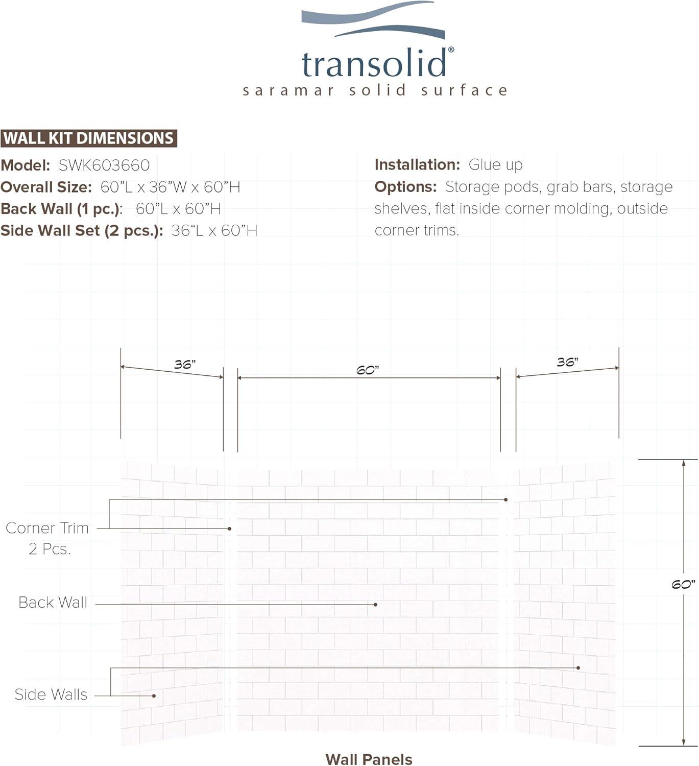 Transolid SaraMar 60'' W 36'' D 60'' H Glue Up Solid Surface Wall
