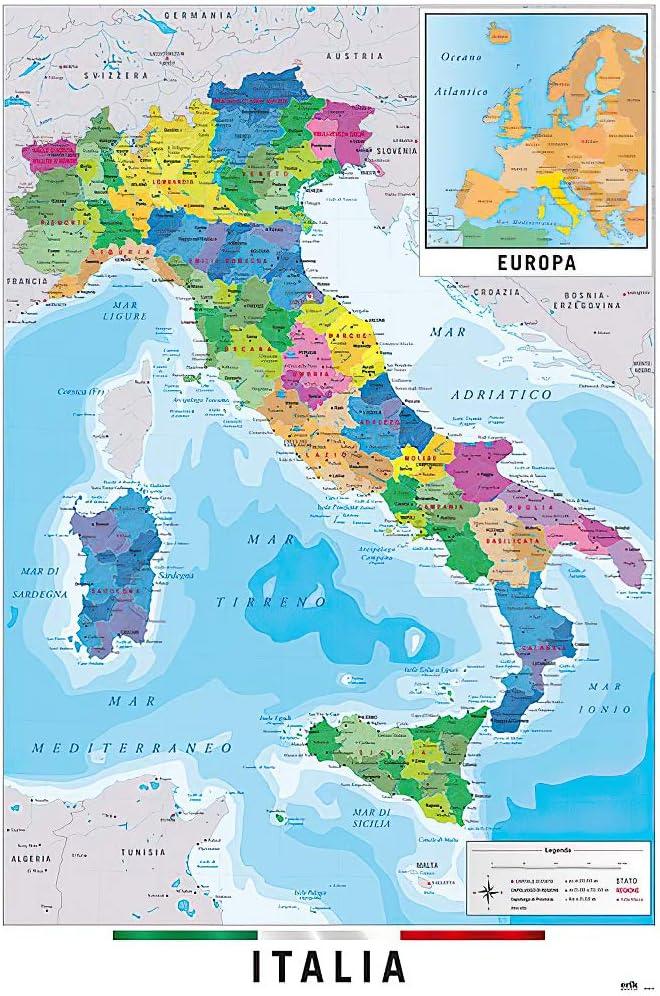 Map Of Italy - Poster / Print (Italia Map In Italian) (Size: 24" X 36")