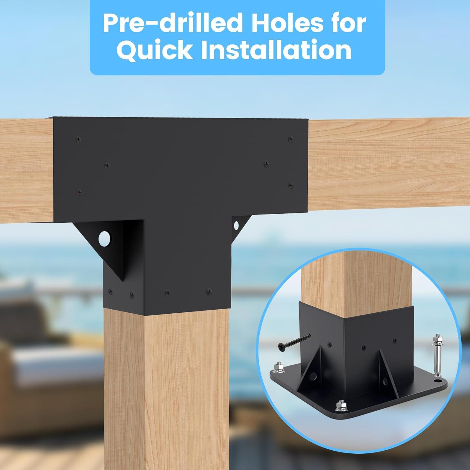 Pergola Kit Elevated Wood Stand Kit Woodwork for 4"x 4" (Actual 3.5" x 3.5"), Wooden Gazebo Kit for 3-Way Pergola Brackets with Pergola Base Brackets - Includes Screws