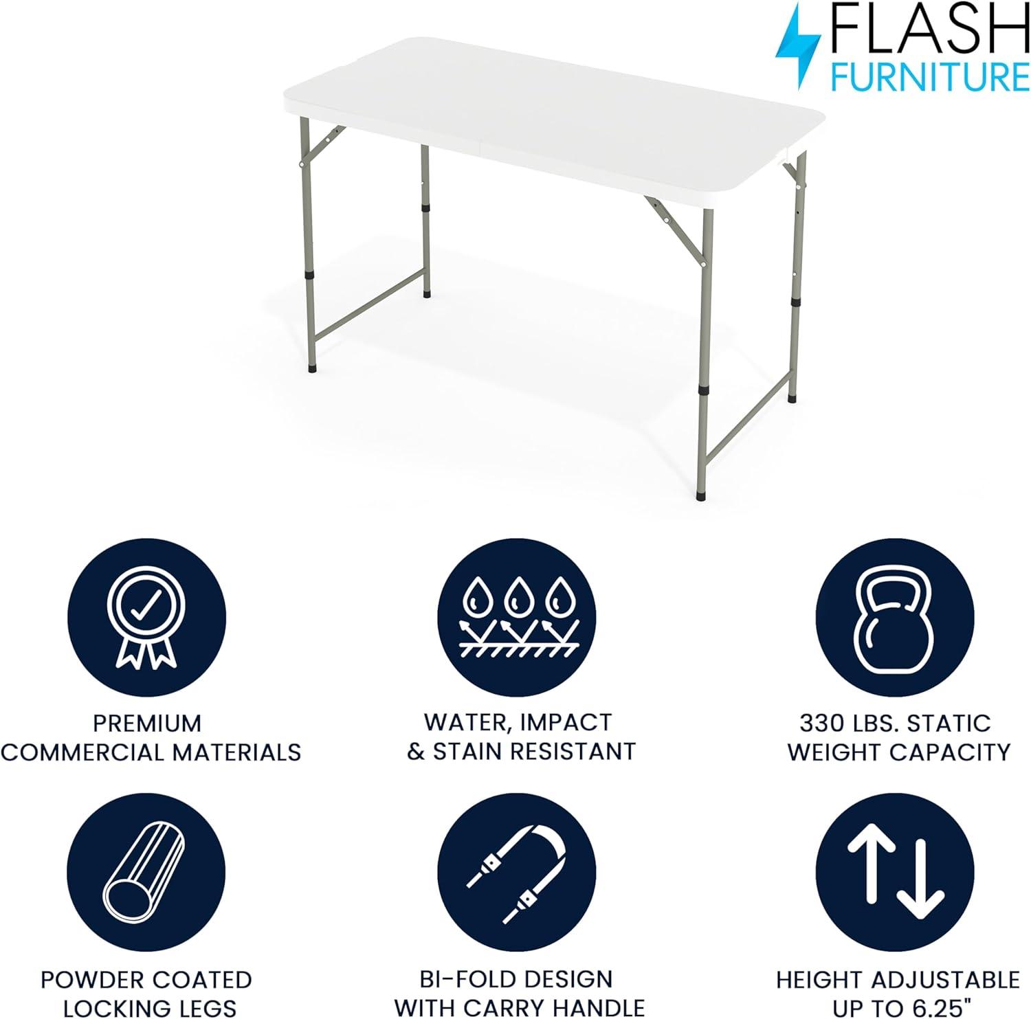 4' Rectangular Height Adjustable Indoor/Outdoor Plastic Folding Event Table, White