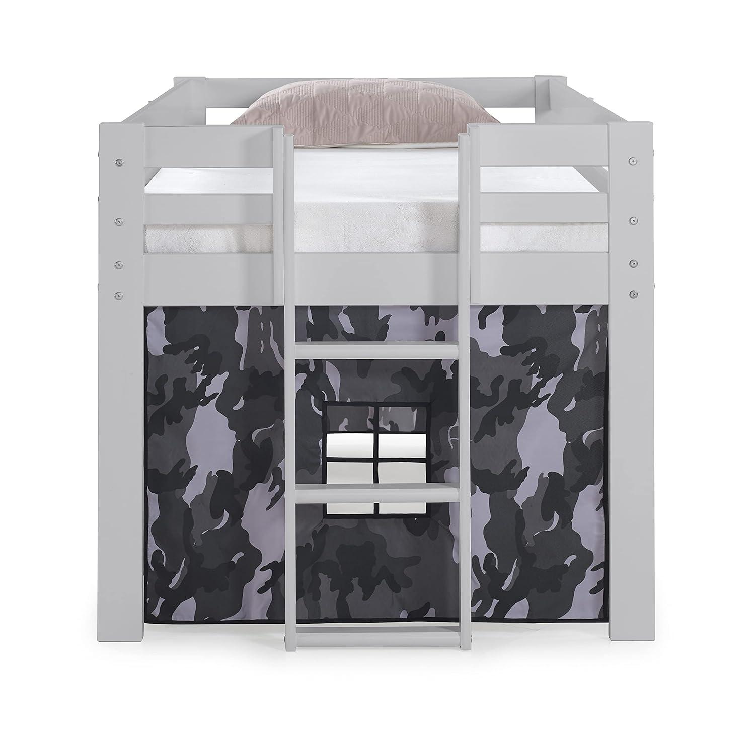 Alaterre Furniture Jasper Twin Junior Loft Bed, Dove Gray Frame and Gray Camouflage Bottom Playhouse Tent