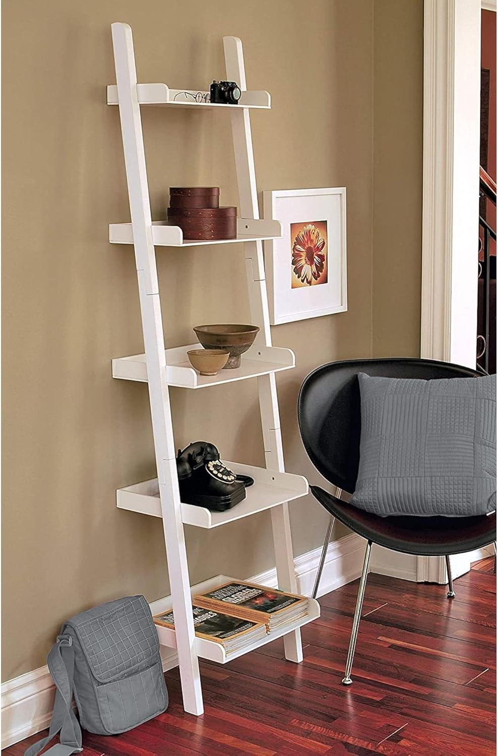 Hadfield 5-Tier White Ladder-Style Leaning Wall Shelf