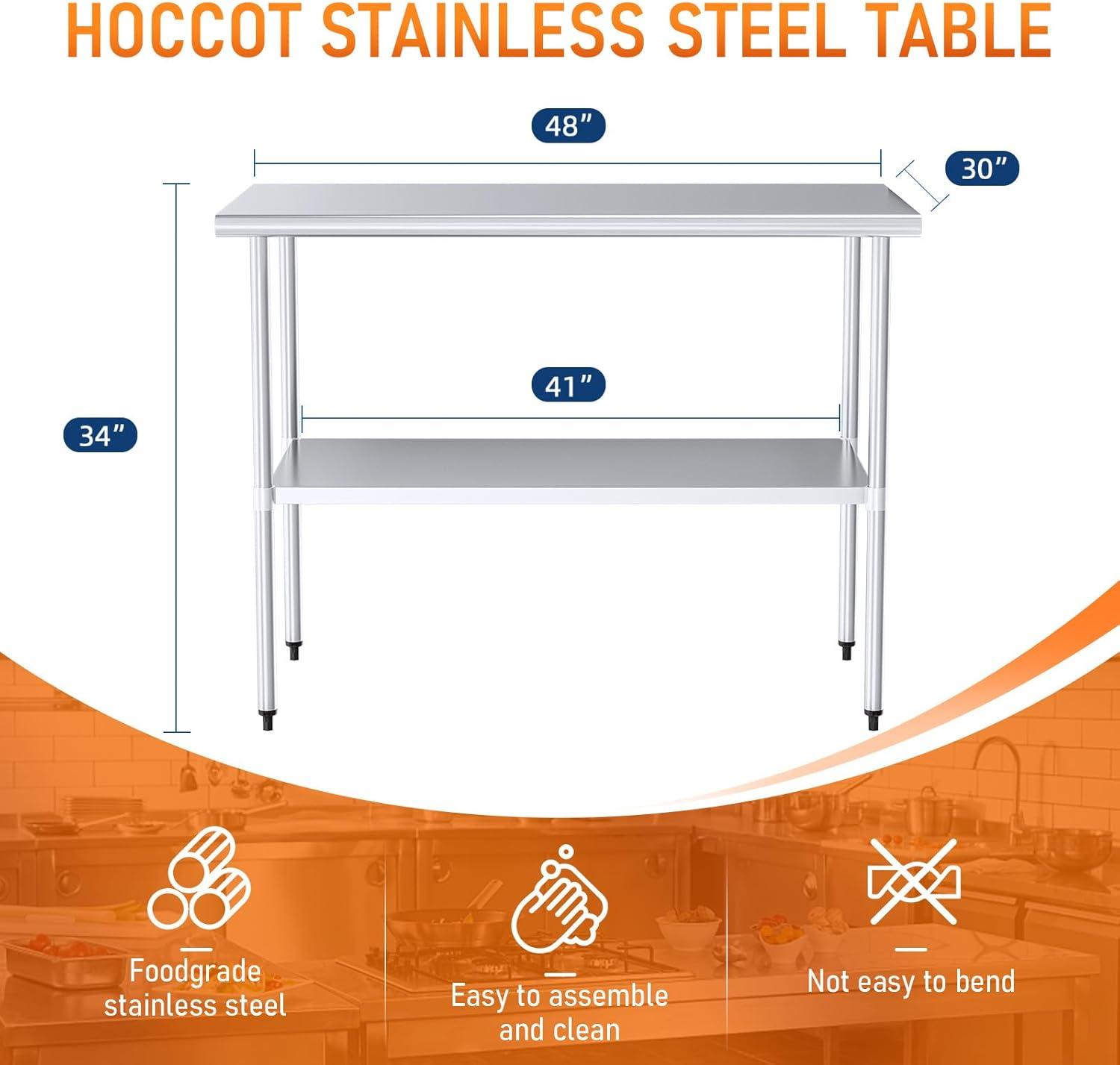 Heavy Duty Stainless Steel Work Table with Adjustable Undershelf