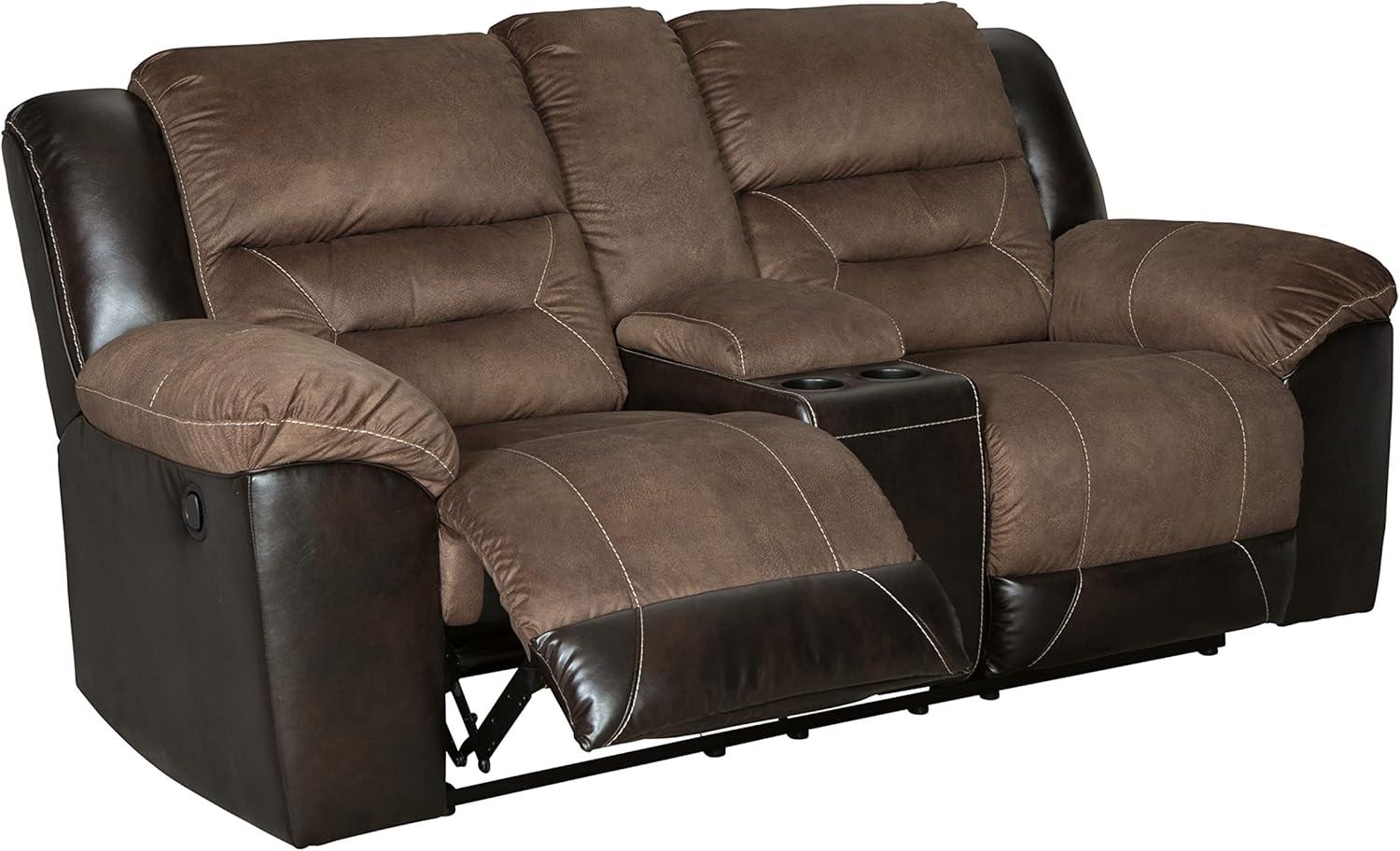 Chestnut Faux Leather Reclining Loveseat with Cup Holder and Pillow Back