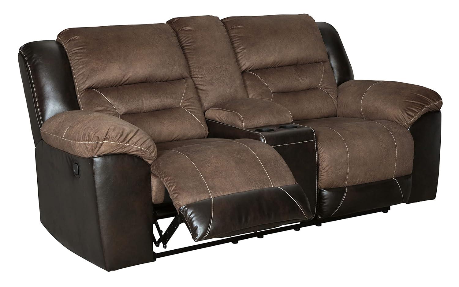 Chestnut Faux Leather Reclining Loveseat with Cup Holder and Pillow Back