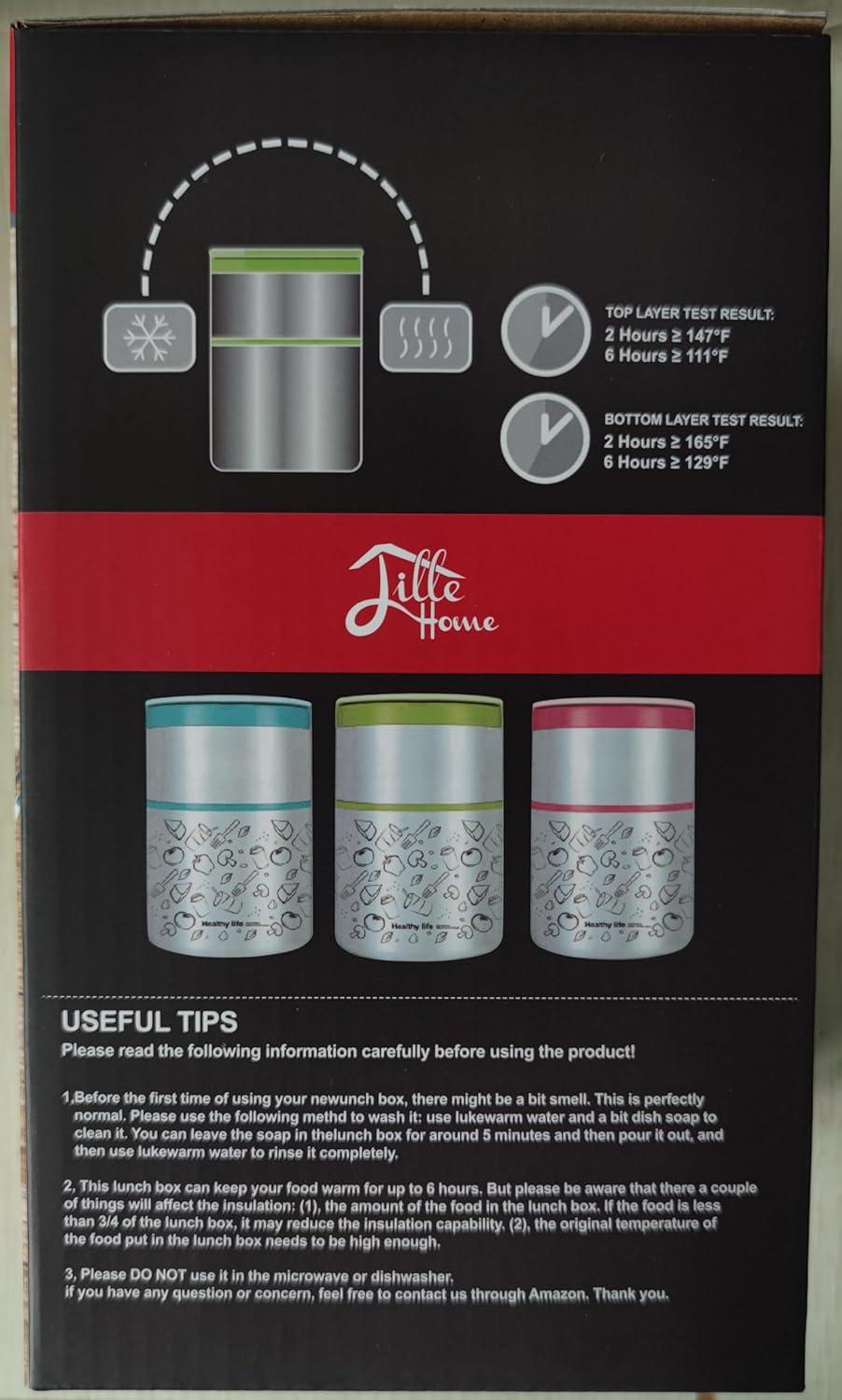 Lille Home Vacuum Insulated Stackable Stainless Steel Thermal Lunch/Snack box, 2-Tier Bento/Food Container with Lunch bag, Smart Diet, Weight Control, 32 Ounces, Blue