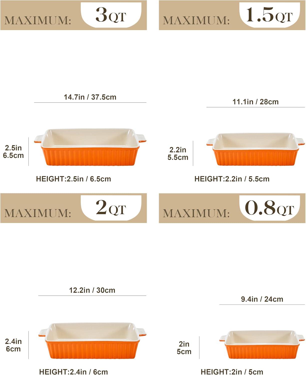 Adeco Trading Casserole Dishes For Oven, Porcelain Baking Dishes, Ceramic Bakeware Sets Of 4, Rectangular Lasagna Pans Deep With Handles For Baking Kitchen, (9.4"/11.1"/12.2"/14.7"),