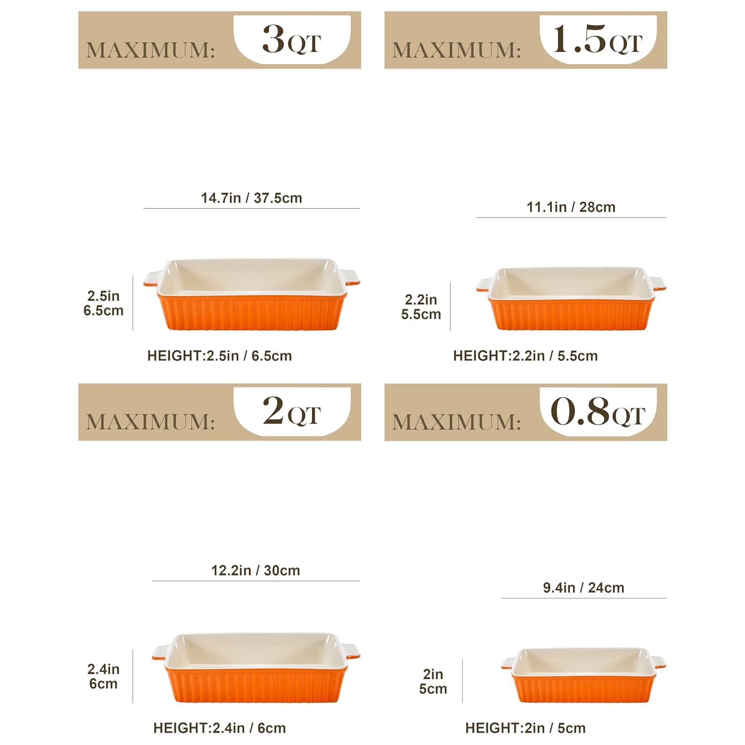 Adeco Trading Casserole Dishes For Oven, Porcelain Baking Dishes, Ceramic Bakeware Sets Of 4, Rectangular Lasagna Pans Deep With Handles For Baking Kitchen, (9.4"/11.1"/12.2"/14.7"),