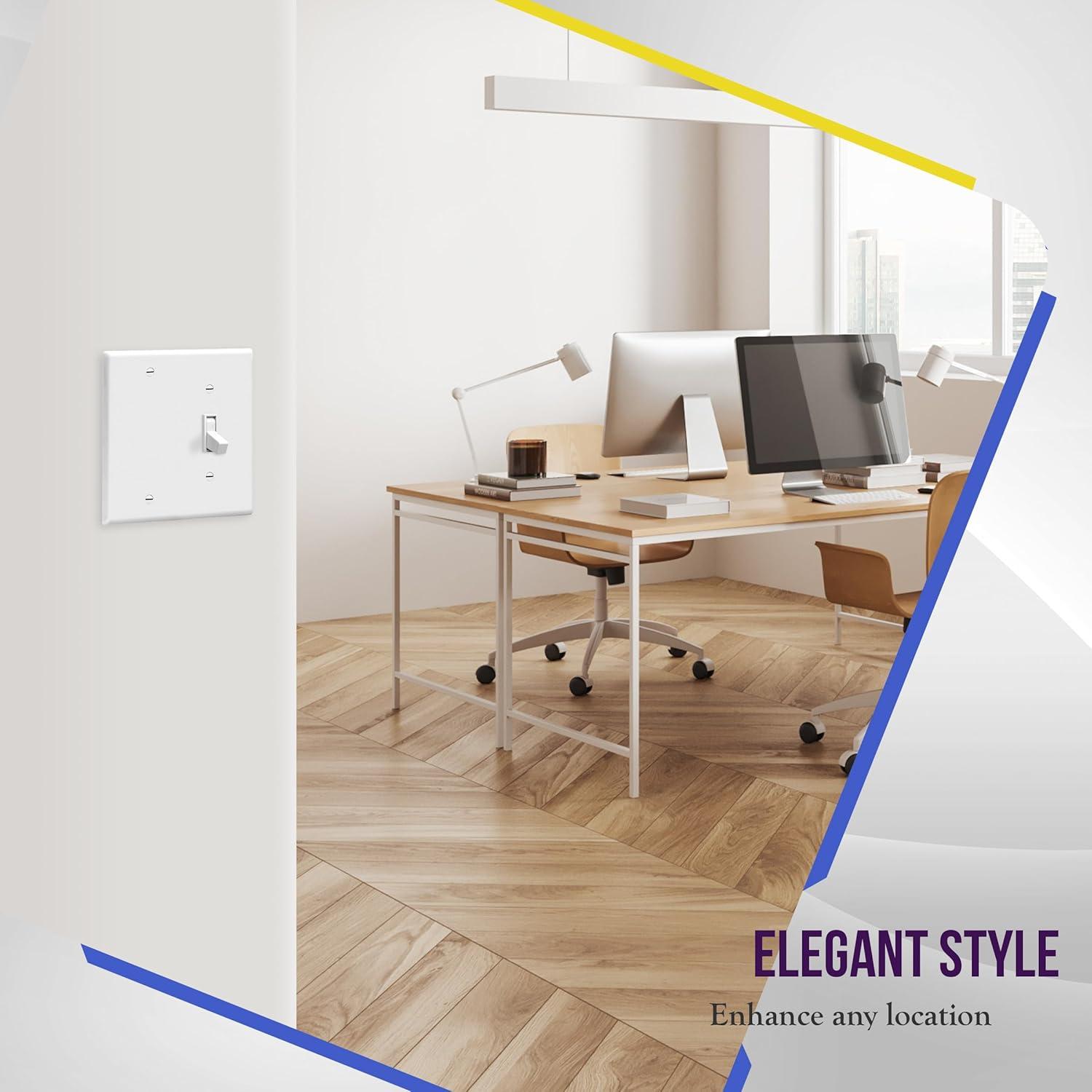 ENERLITES Combination Toggle Switch / Blank Device Wall Plate, Standard Size, 2-Gang, Light Switch Cover, Polycarbonate Thermoplastic, UL Listed, White