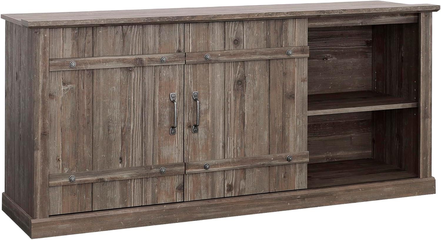 Pebble Pine Farmhouse TV Credenza with Sliding Doors