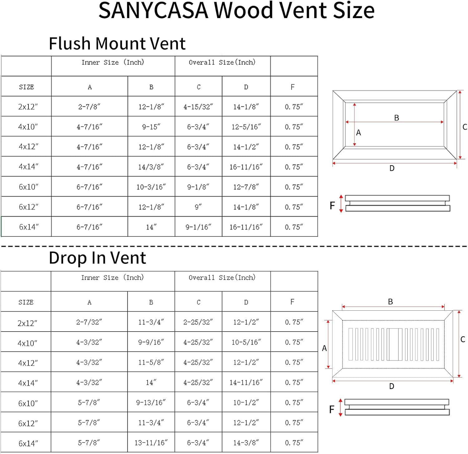 Hardwood White Oak Floor Register, Flush Mount with Frame, 4x10 Inch, Unfinished