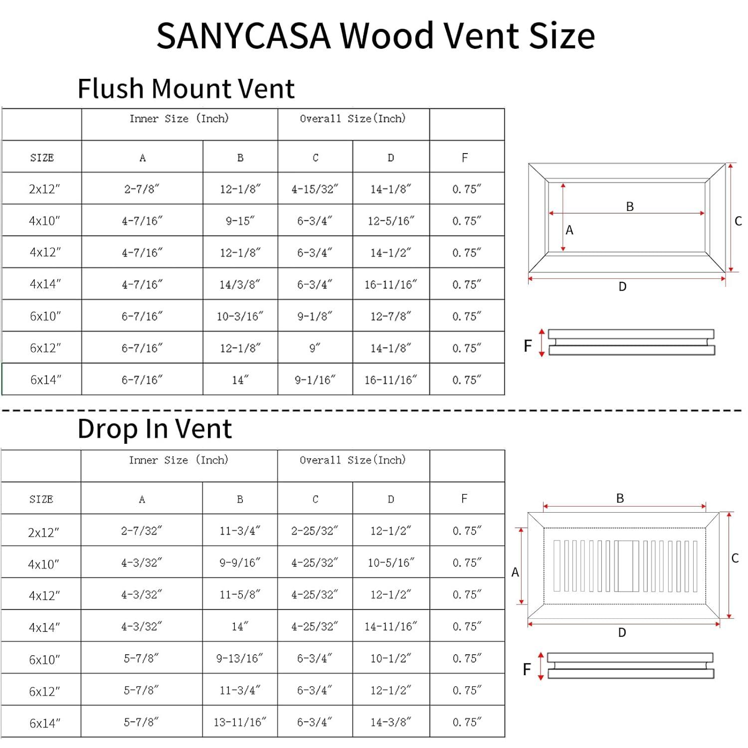 Hardwood White Oak Floor Register, Flush Mount with Frame, 4x10 Inch, Unfinished
