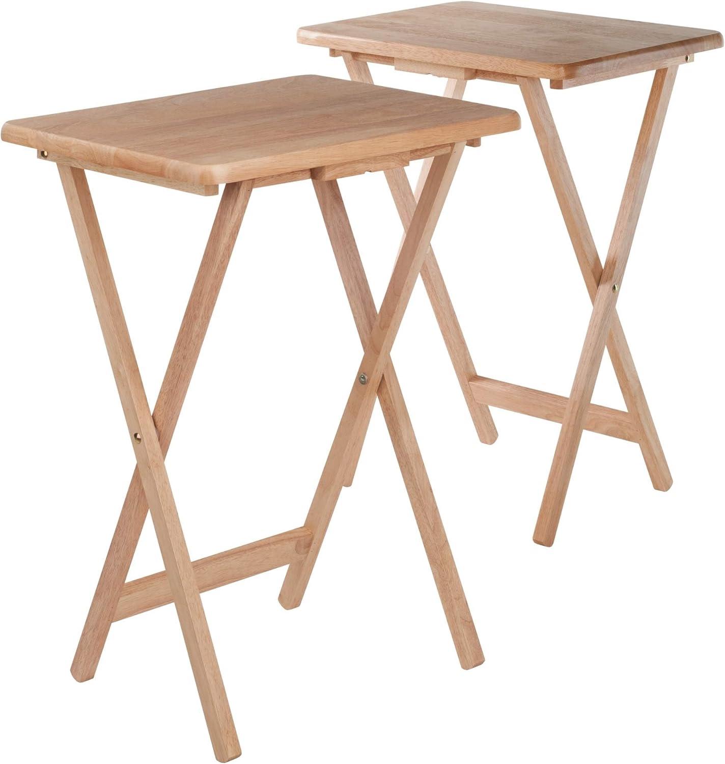 2pc Alex Snack Table Set Natural - Winsome: Solid Wood, Foldable, No Assembly Required