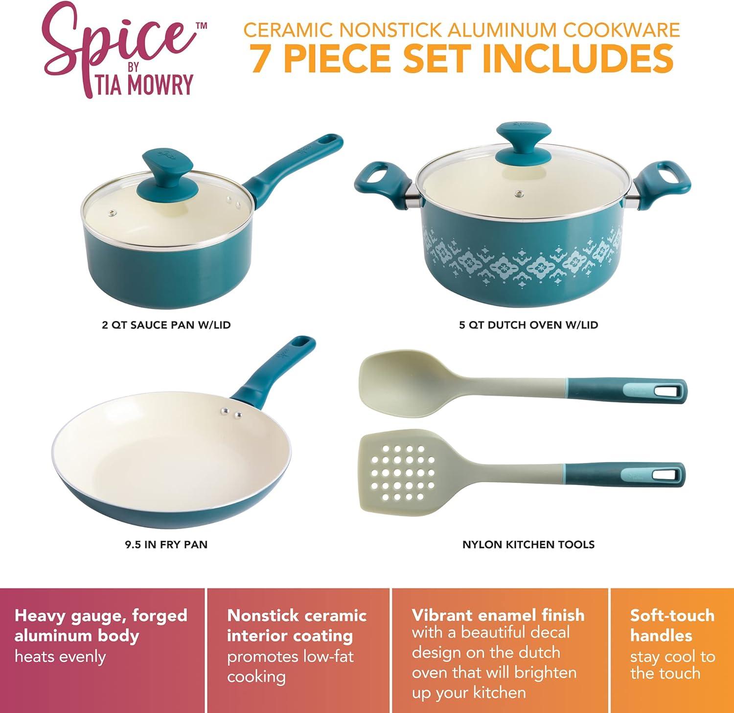 Spice by Tia Mowry 7 Piece Aluminum Non Stick Cookware Set