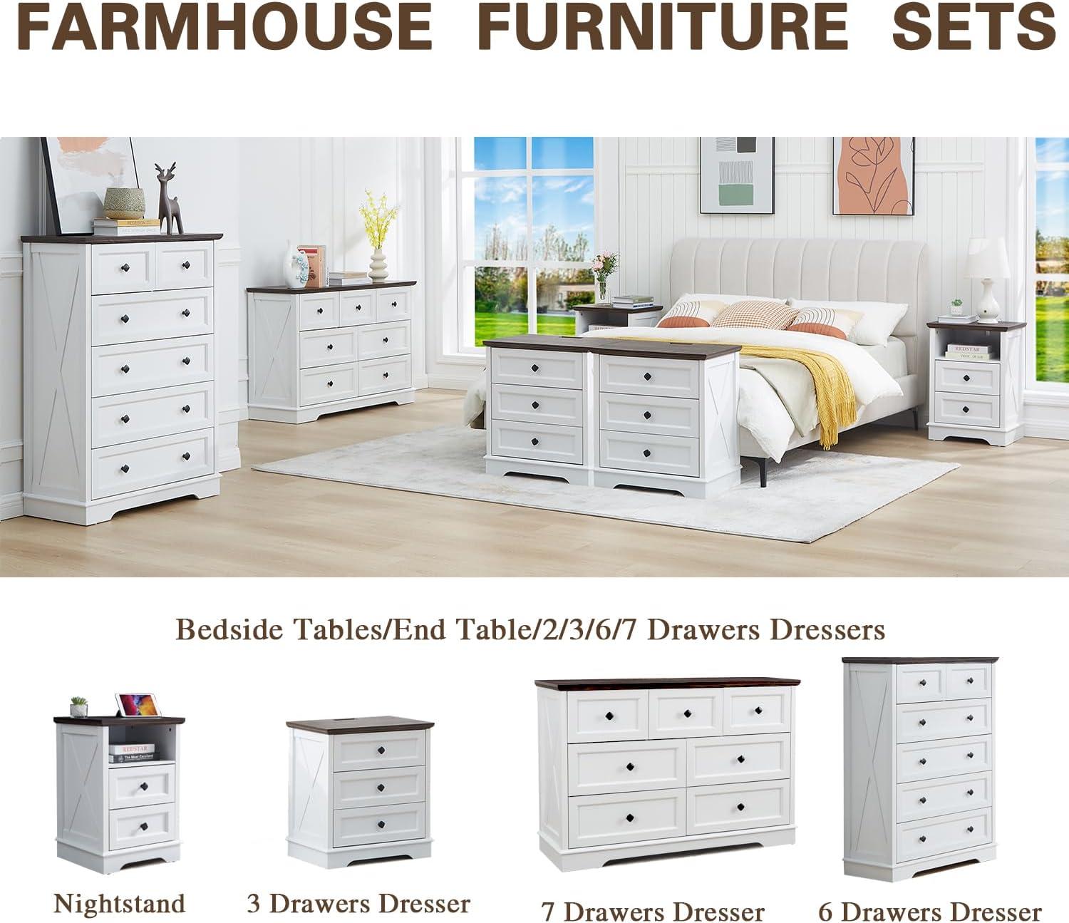 White Farmhouse 48" Tall 6-Drawer Wood Dresser