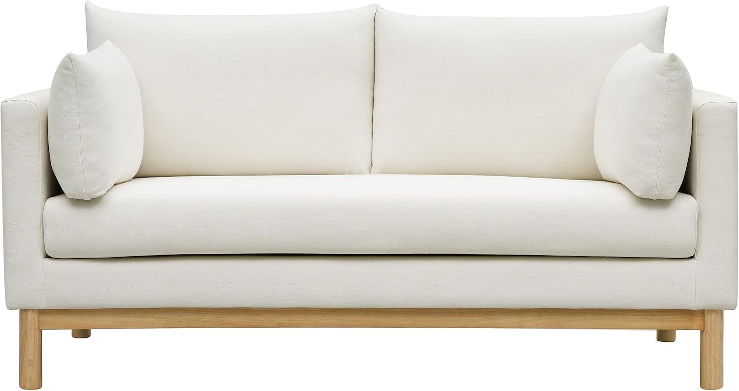 Meridian Furniture 157Cream-L Langham Collection Mid-Century Modern Linen Textured Fabric Upholstered Loveseat, Cream Linen Textured Fabric, Natural Finish Wood Base, 66" W x 33.5" D x 33" H, Cream