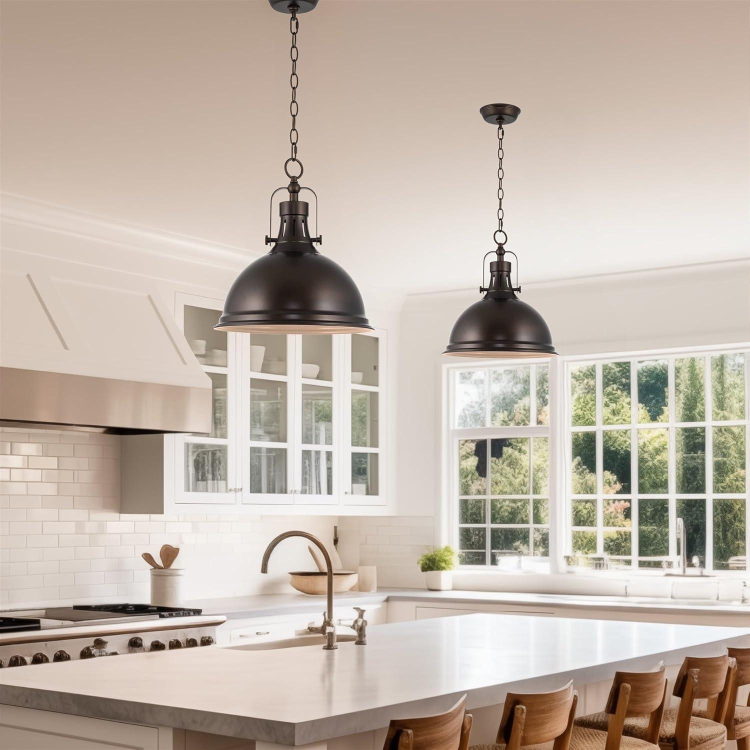 Kira Home Belle 14" Modern Industrial Pendant Light, Adjustable Hanging Height, Oil Rubbed Bronze Finish