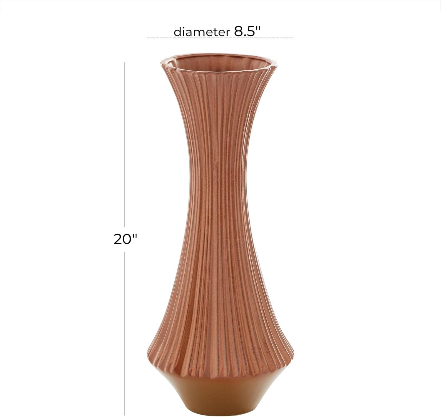 DecMode 20" Ribbed Orange Ceramic Vase