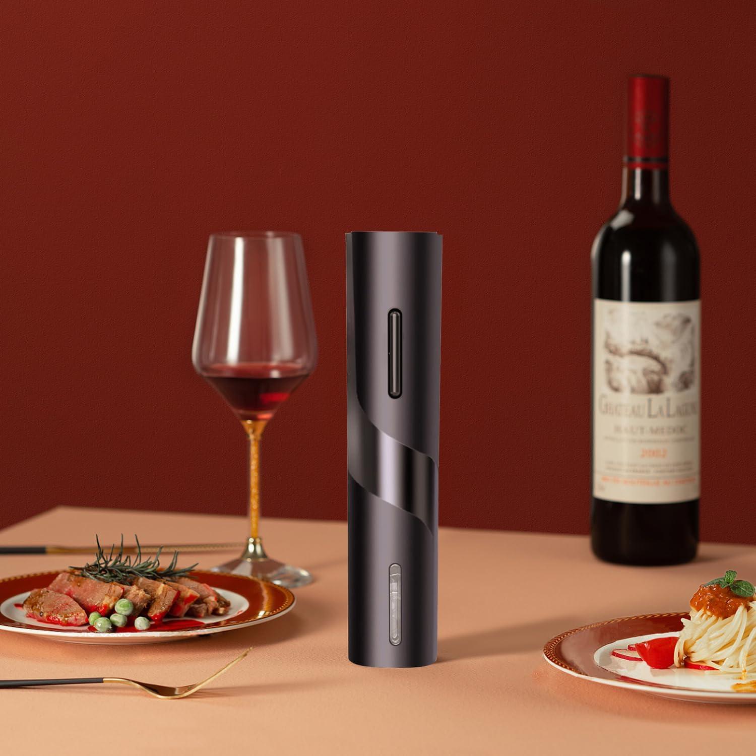 Electric Wine Opener, Automatic Corkscrews Wine Bottles Openers with Foil Cutter, Battery Operated Wine Bottles Openers for Wine Lovers in Home Kitchen Party Bar Outdoor - Black