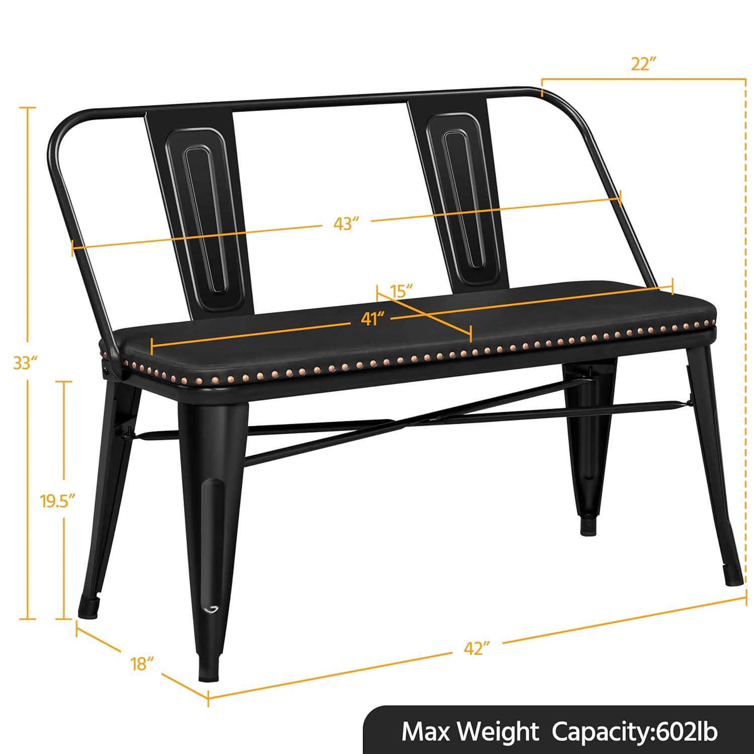 Yaheetech Industrial Metal Dining Bench with Upholstered Seat, Black