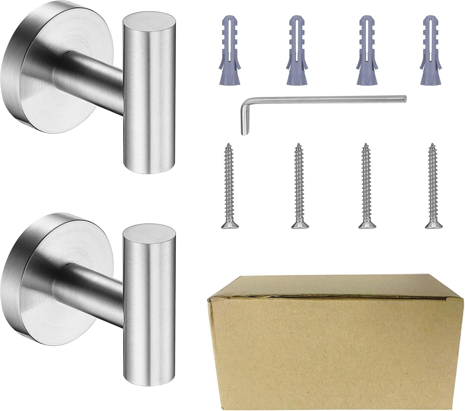 Nolimas Bathroom Towel Hooks SUS 304 Stainless Steel Coat Hook Round Clothes Towel Coat Robe Hook Cabinet Closet Door Sponges Holder for Bath Kitchen Garage Hotel,Wall Mounted, Brushed Nickel, 2Pack