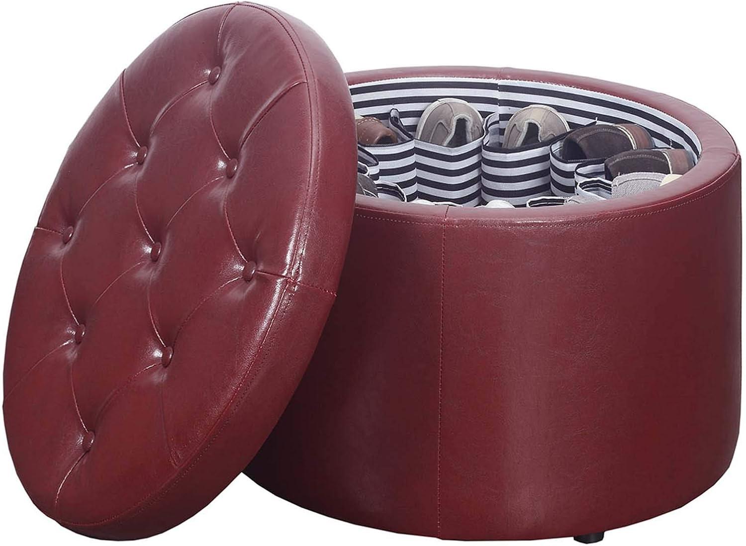 Convenience Concepts Designs4Comfort Round Shoe Ottoman, Burgandy