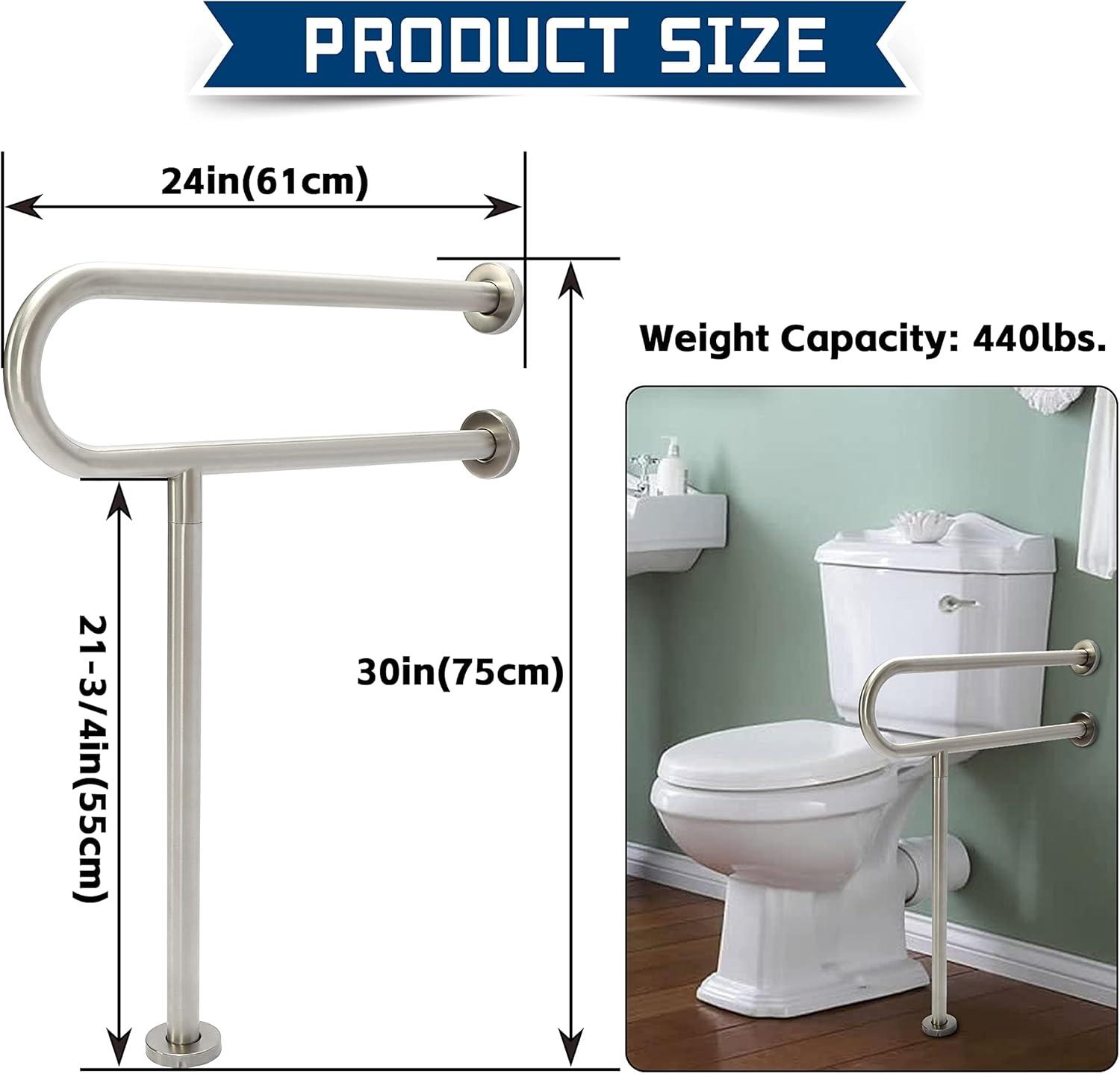 24" Polished Stainless Steel Handicap Toilet Handrail