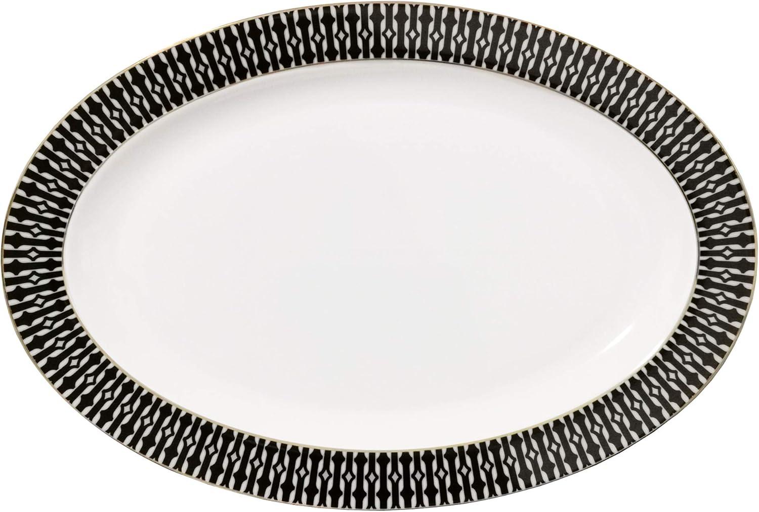Lorren Home Trends Fiesta-57 57 Piece La Luna New Bone China Black & White Dinnerware Set, Service for 8