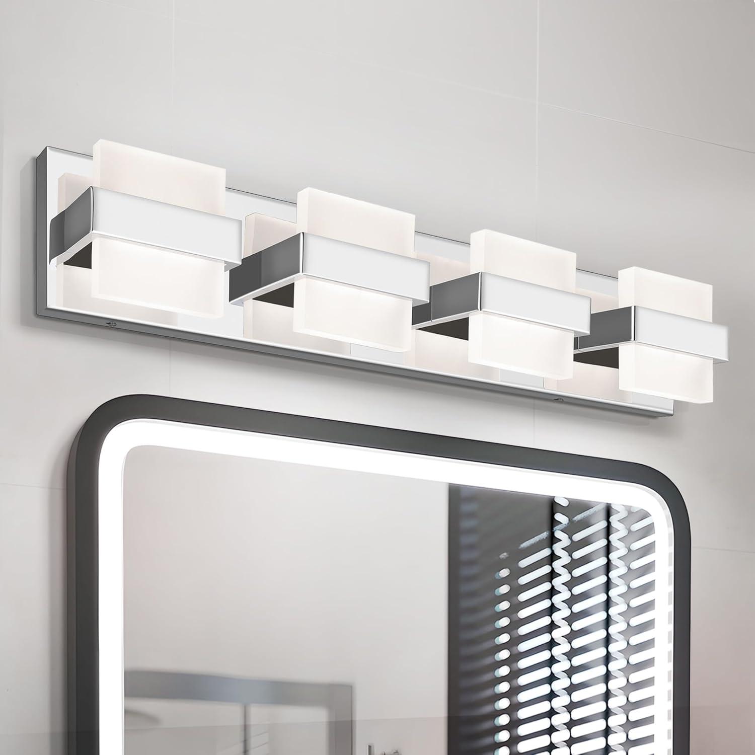 Modern Chrome and Acrylic 4-Light Dimmable LED Vanity Fixture