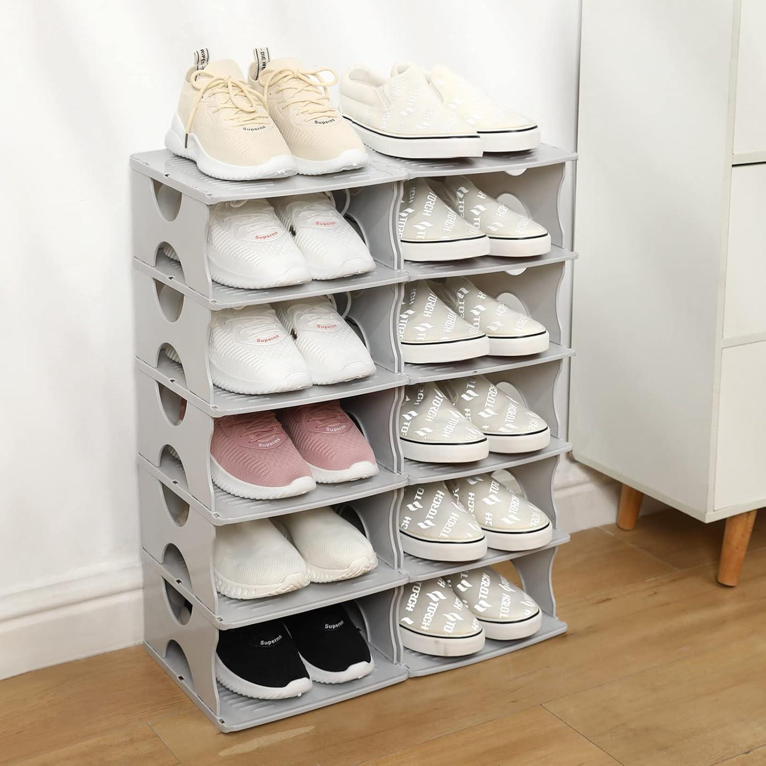 Gray Stackable 6-Tier Plastic Shoe Rack