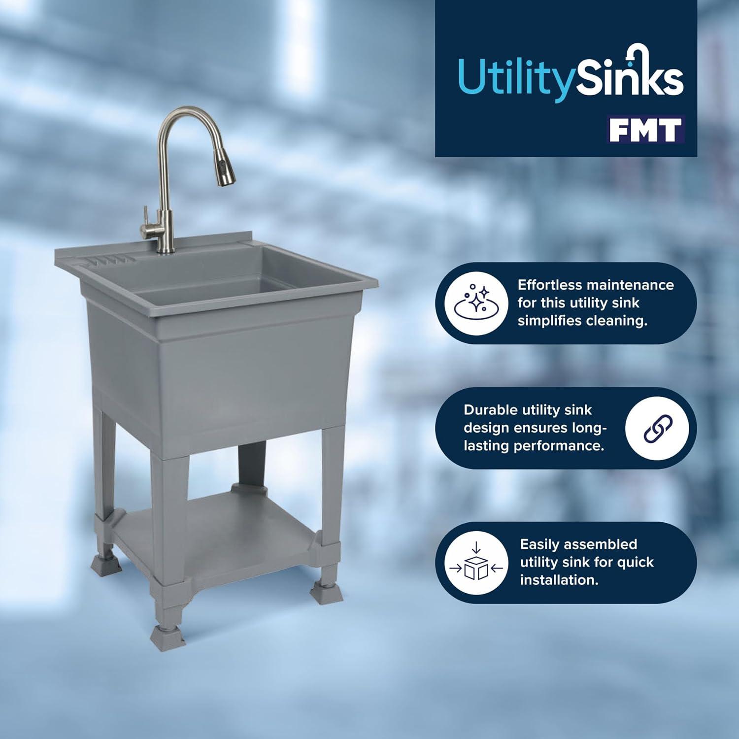 UTILITYSINKS Plastic 24" Compact Workshop Freestanding Laundry Sink with Faucet