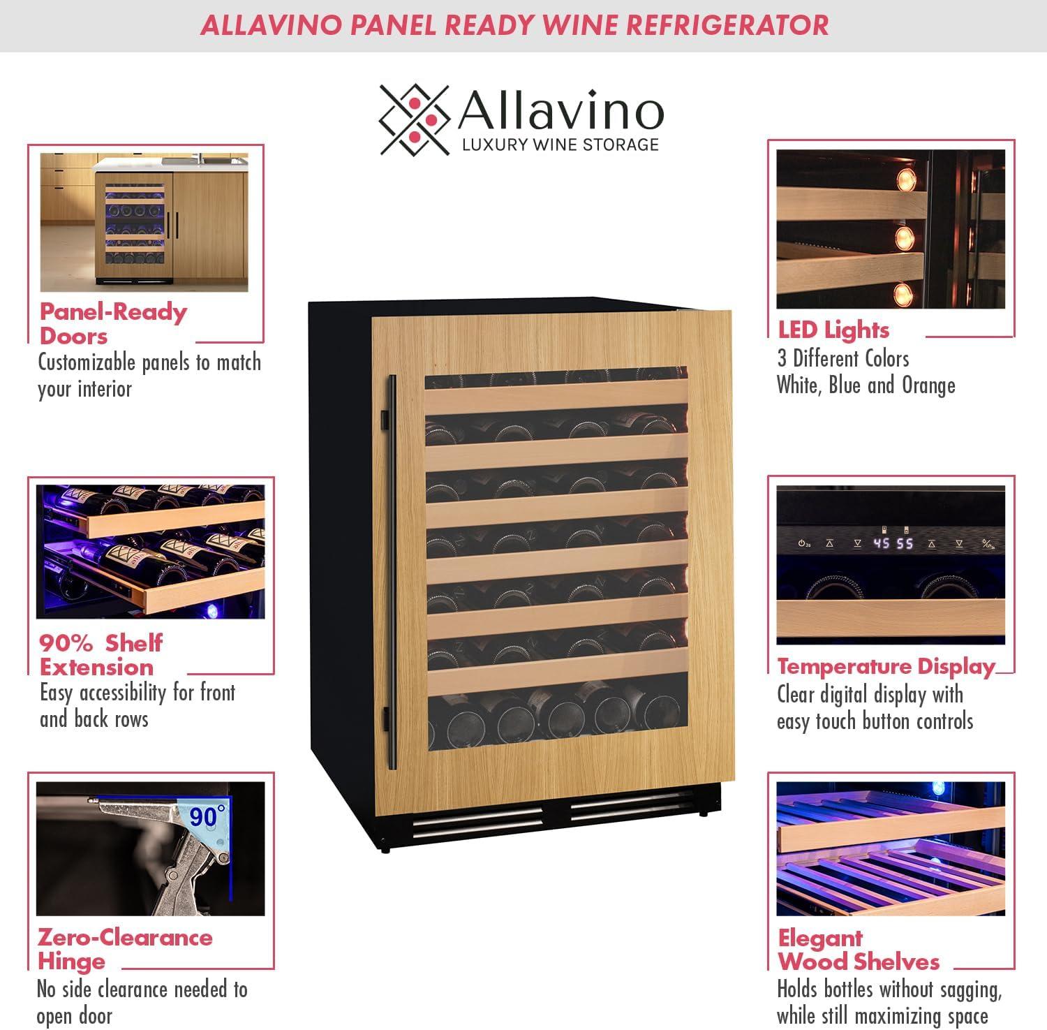 Allavino 24'' 49 Bottle Single Zone Panel Ready Wine Refrigerator